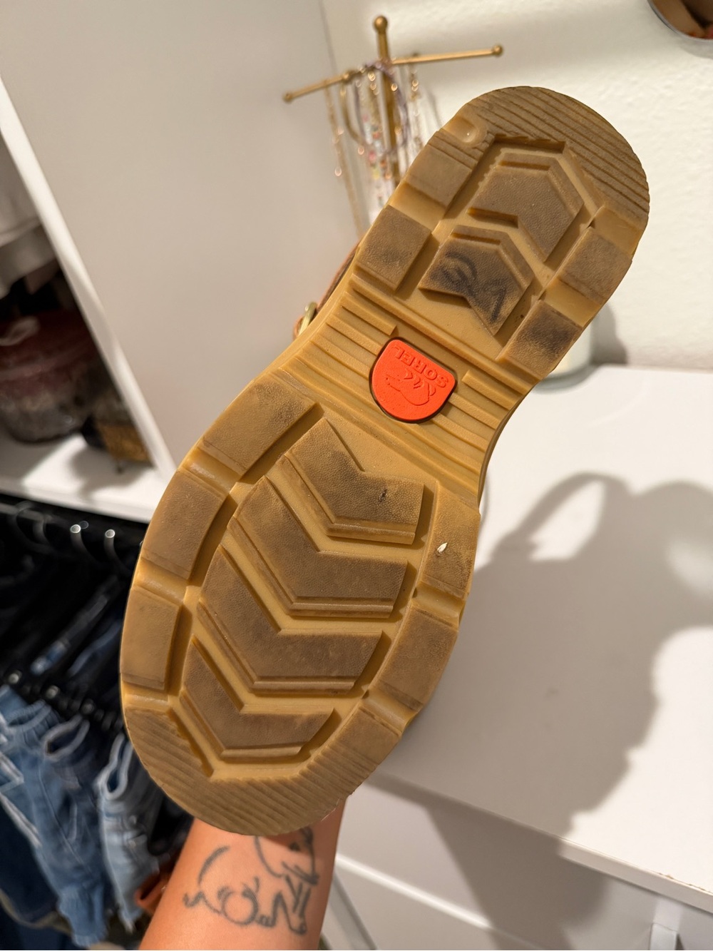 Sorel Tan Leather Slingback Clogs with Gold Buckle & Studs - Picture 5 of 7